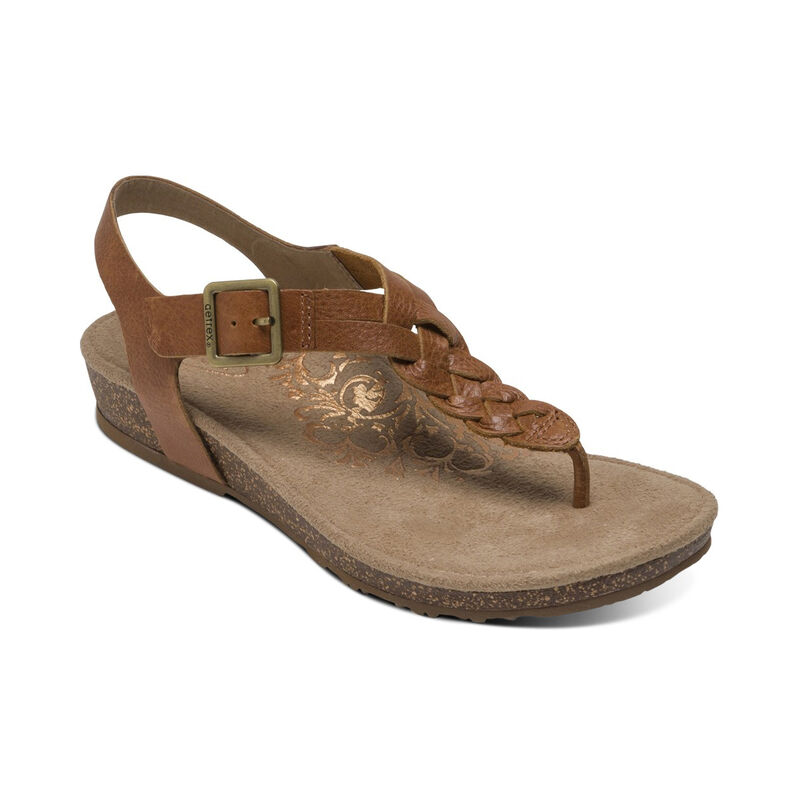 Aetrex Womens Harper Adjustable Slingback Thong Sandals Cognac - UjPV4vfNQ